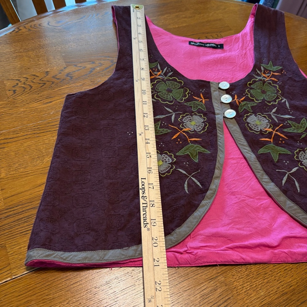 Gudrun Sjoden 100% Organic Cotton Brown Embroidered Vest with Pink Lining - Picture 15 of 16